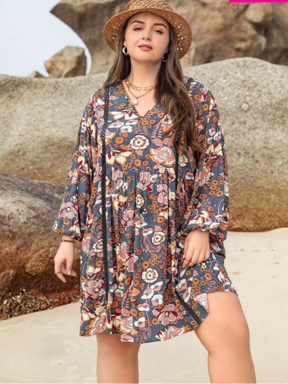 Rusttydustty Floral Print Babydoll Dress – Women's 1XL